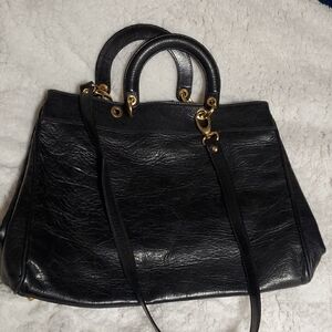 Doncaster Black Leather Satchel with Gold Accents